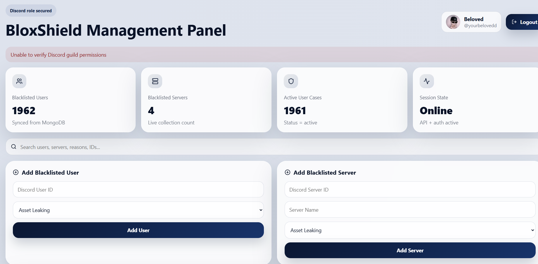 BloxShield managment panel