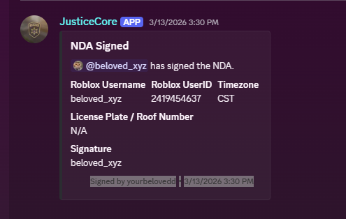 JusticeCore NDA Signature