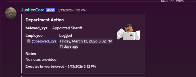 JusticeCore Department Action (Appointment)